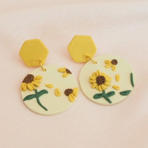 Handmade sunflowers polymer clay earrings, Flower polymer clay earrings, Handmade earrings