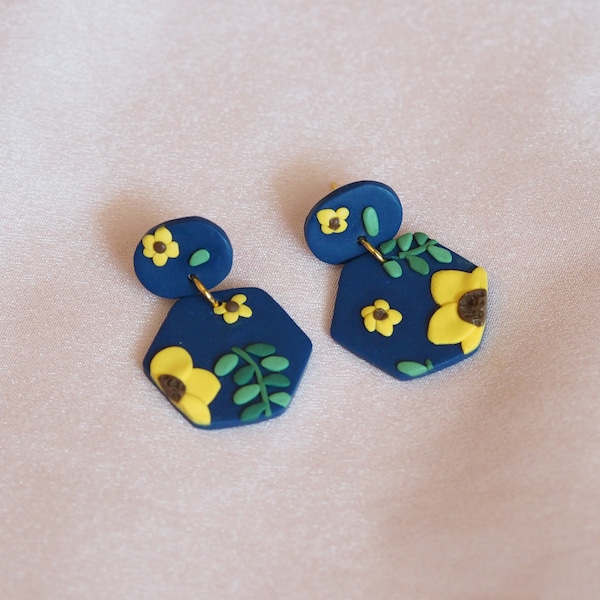 Handmade colorful flowers polymer clay earrings