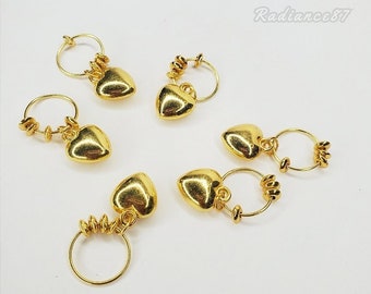 Adornos de joyería en forma de corazón para rastas, accesorios para rastas trenzadas y retorcidas, adornos de anillos para rastas, juego de 6 adornos para el cabello