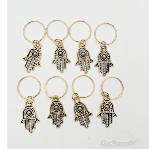 Hamsa Loc Jewelry, Hamsa Braid and Dreadlock Accessories, Gold Hamsa Hand Protection Hair Ring Charm Beads for Locs Box Braids Set of 8