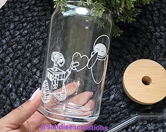 Glass can cup | Can Cup | WALL-E cup| Glass Can Cup | Glass Straw | Bamboo Lid | Friend Gift | Custom Gift |