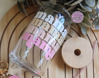 Mama Glass Can | Reusable glass cup | Glass Can Cup | Beer Glass Cup | friend gift | Mother's Day Gift | Mama Can Glass | Mama Keychain