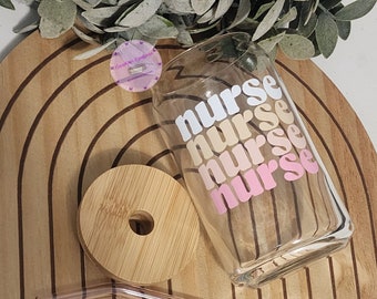 Nurse Glass Can | Reusable glass cup | Glass Can Cup | Beer Glass Cup | friend gift | Nurse Gift | Nurse Can Glass | Thank You gift |