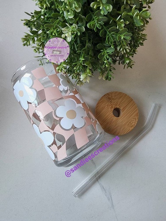 Checkers Glass Can Reusable Glass Cup Glass Can Cup Beer Etsy