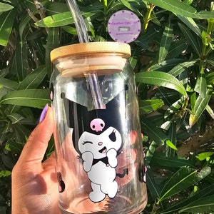Lata de vidrio inspirada en Kawaii / taza de vidrio reutilizable / taza de lata de vidrio / taza de vidrio de cerveza / regalo de amigo /