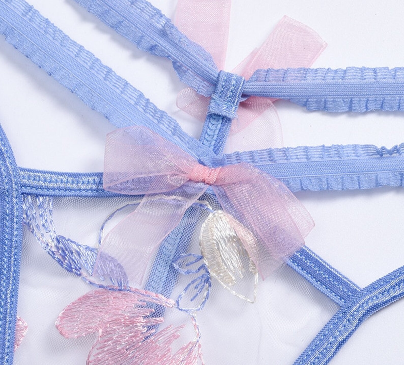BLUE and Pink LINGERIE SET Sheer Lingerie Set Flower | Etsy