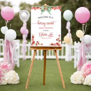 Berry Sweet Baby Shower, Berry Sweet Baby Shower Decor, Strawberry Berry Sweet Baby Shower Strawberry Decor Baby Shower Printed Welcome Sign