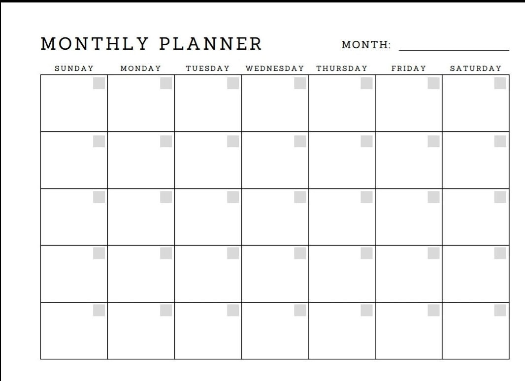 Blank Printable Monthly Planner - Etsy