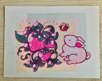 Strawberry Garden Risograph Prints