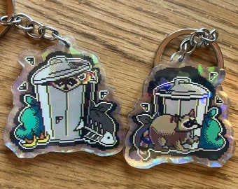 Raccoon Trash Bin Holographic Acrylic Keychains