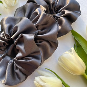 19 momme Mulberry Silk Hair Scrunchies - Midnight grey - Price is for one scrunchie