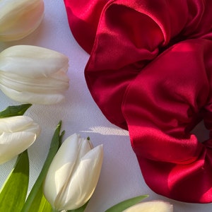 19 momme Mulberry Silk Hair Scrunchies - Ruby - Prijs is voor één scrunchie