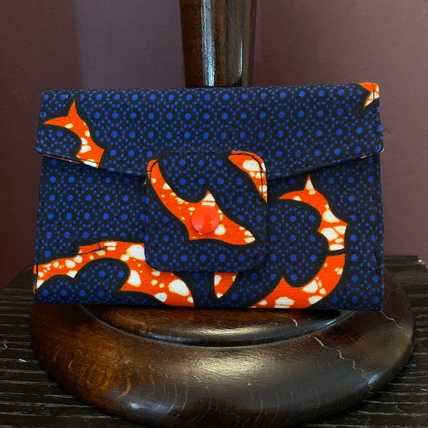 Portefeuille tissu - pochette sur un modèle vintage - coton wax poissons rouges