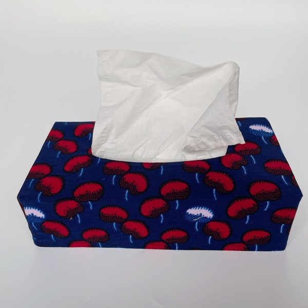 Housse déco wax traditionnel bleu et rouge pour les boites de mouchoirs jetables