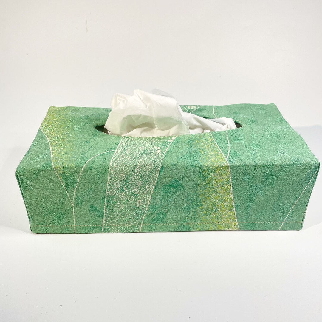Japanese Decorative Cover for Tissue Box in Almond Green Kimono Fabric