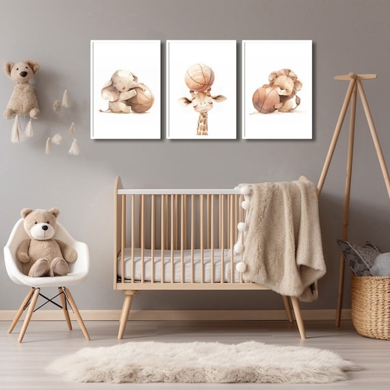 Basketball Nursery Decor Boy and Girl - Basketball Wall Art Print - Vintage Minimalist Animal Sports Nursery Decor - Safari  WNBA Kids Decor