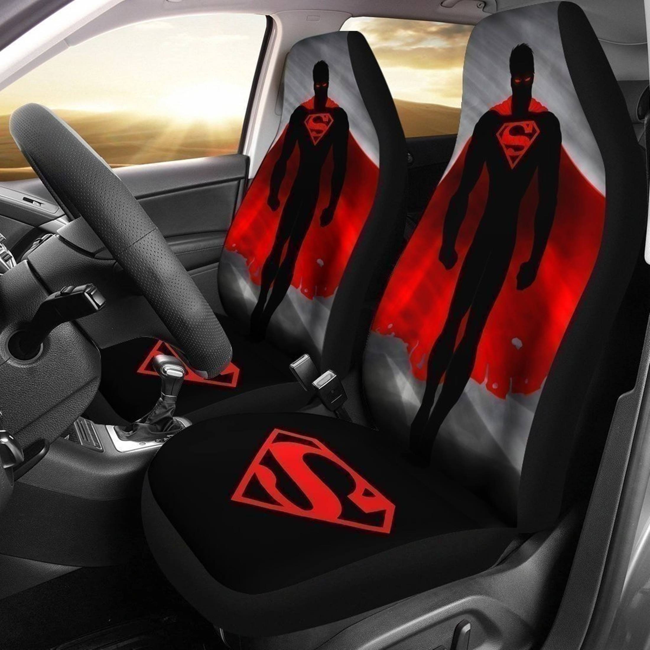DC Comics Black Red Design Superman Car Seat Covers Etsy