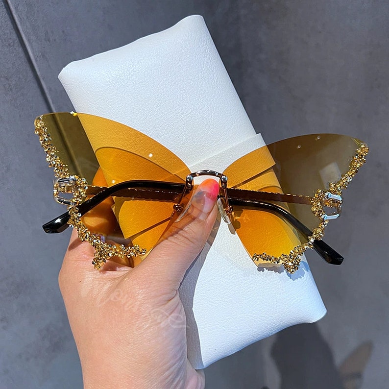 Butterfly Shaped Sunglasses Rhinestone Trimmed Oversized - Etsy