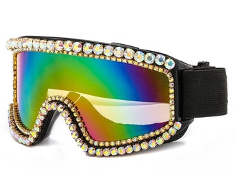 Rhinestone Trimmed Sports Goggles | Oversized Steampunk Glasses | Protective Eyewear