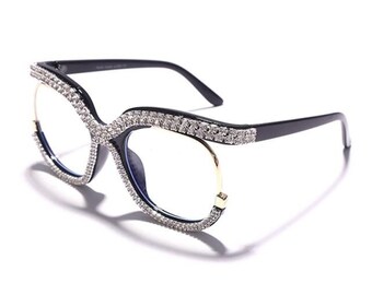 Oversized Anti Blue Light Glasses | Rhinestone Trimmed Eyewear | Reading Glasses