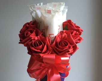 Personalized Gift Artificial Soap Flower Roses & Raffaello Chocolates Bouquet Gift Hamper For Any Occasions Birthday, Mother's Day