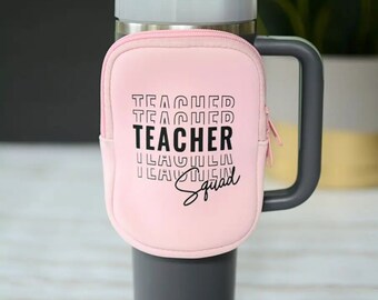 Teacher Squad Water Bottle Tumbler Pouch Wallet Neoprene Pink