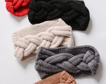 Braid Front Knit Crochet Headband Gray