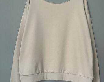 All Sizes Stone Ecru Off The Shoulder Sweatshirt Plus Size