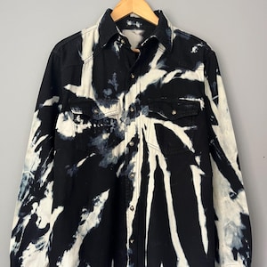Tie Dye Black Cotton Denim Oversize Shirt - Shacket - Jacket