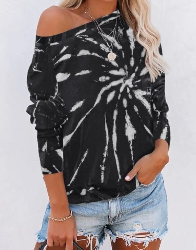 tie dye off the shoulder sweatshirt