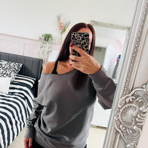 Anthrazit Graues Langes Sweatshirt