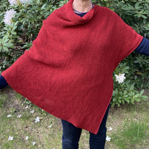 Warmer Poncho Wolle rot meliert Gr. S - XL