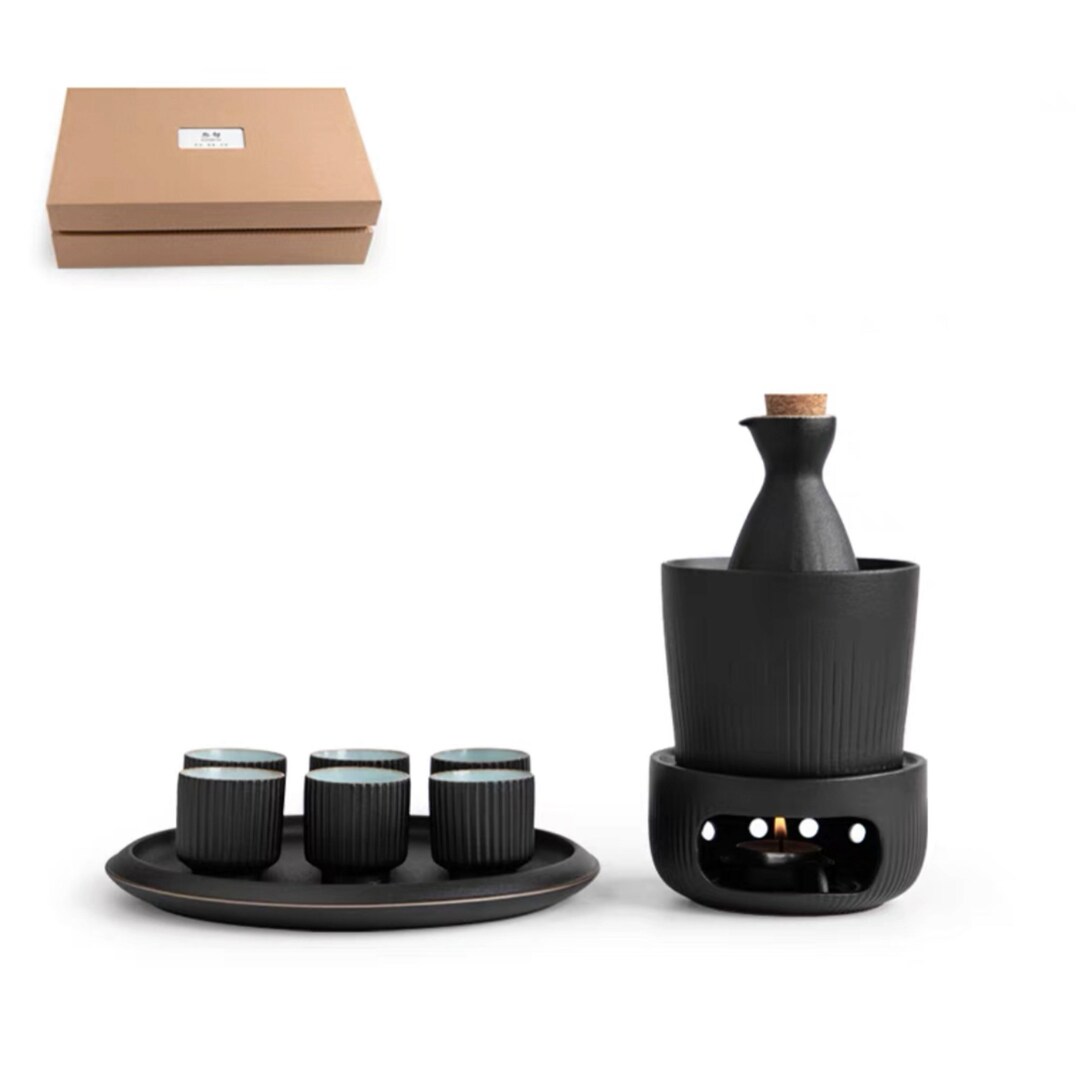 Vintage Japanese Sake Set With Warmer, Stove, and Serving Tray Home