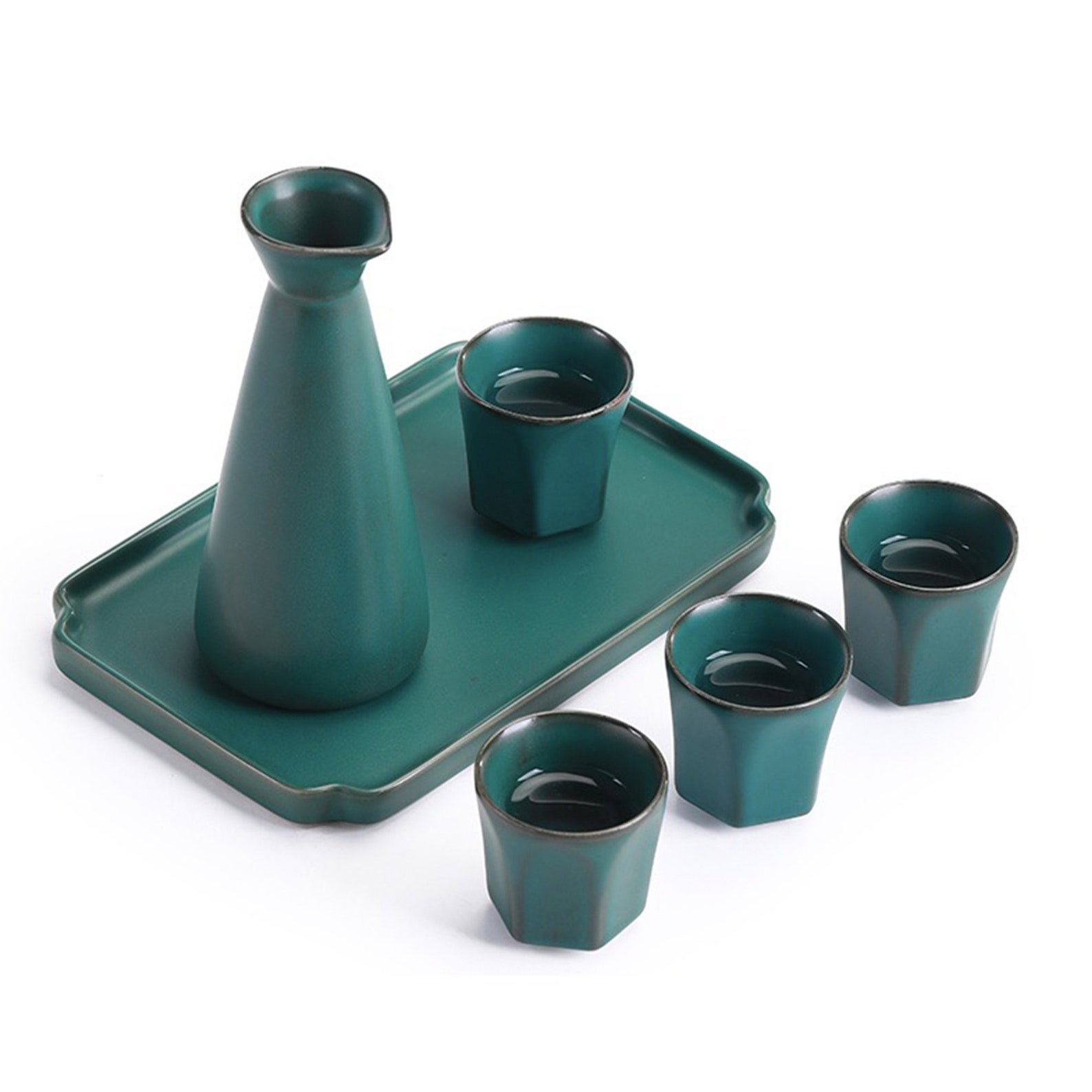 Vintage Japanese Sake Set With Tray 1 Saki Pot 2 Cups or 4 Etsy