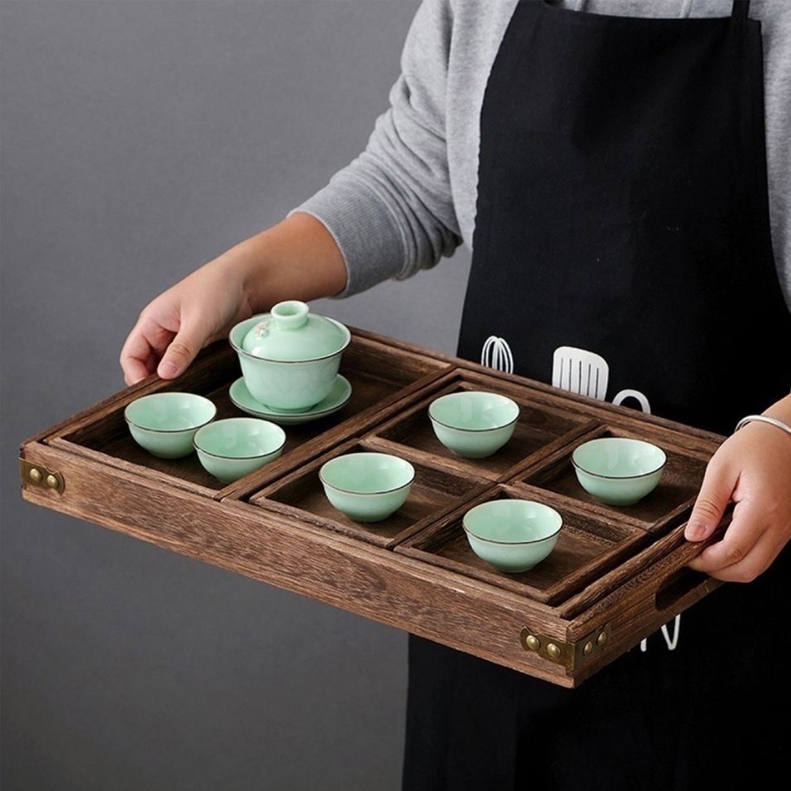 Wooden Tea/coffee Tray Set of 7 Coffee/breakfast Serving With Etsy