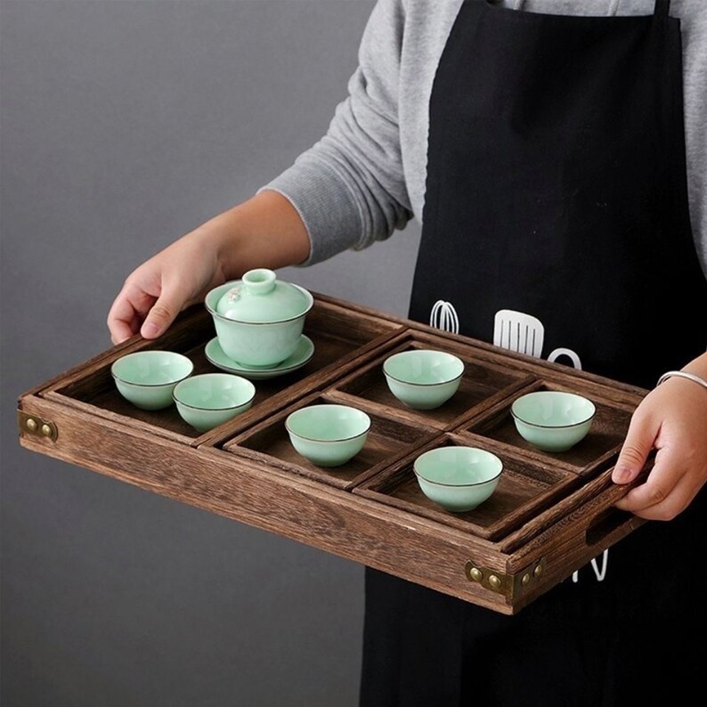 Wooden Tea/coffee Tray Set of 7 Coffee/breakfast Serving With Etsy
