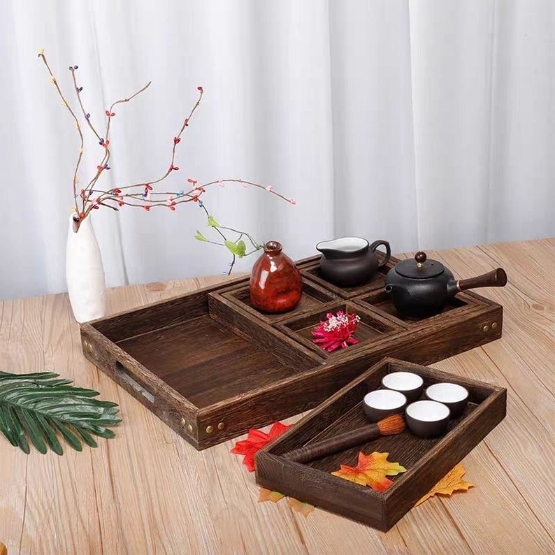 Wooden Tea/coffee Tray Set of 7 Coffee/breakfast Serving With Etsy