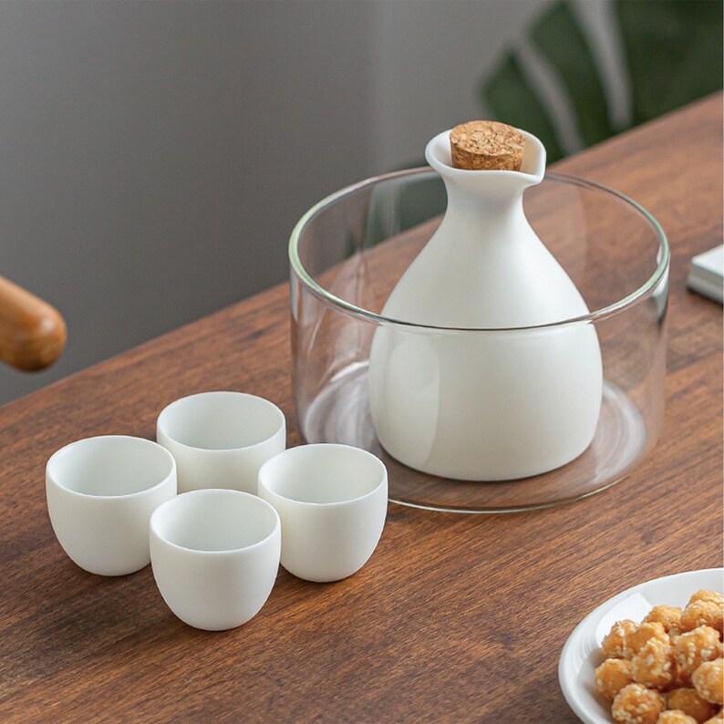 Minimal Japanese Style Sake Set With Warmer 1 Bottle 4 Cups Etsy