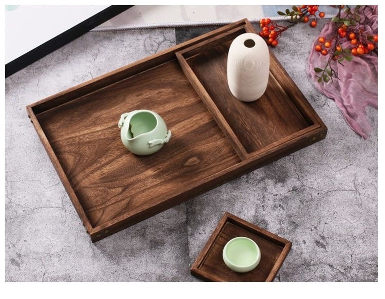 Wooden Tea/coffee Tray Set of 7 Coffee/breakfast Serving With Etsy