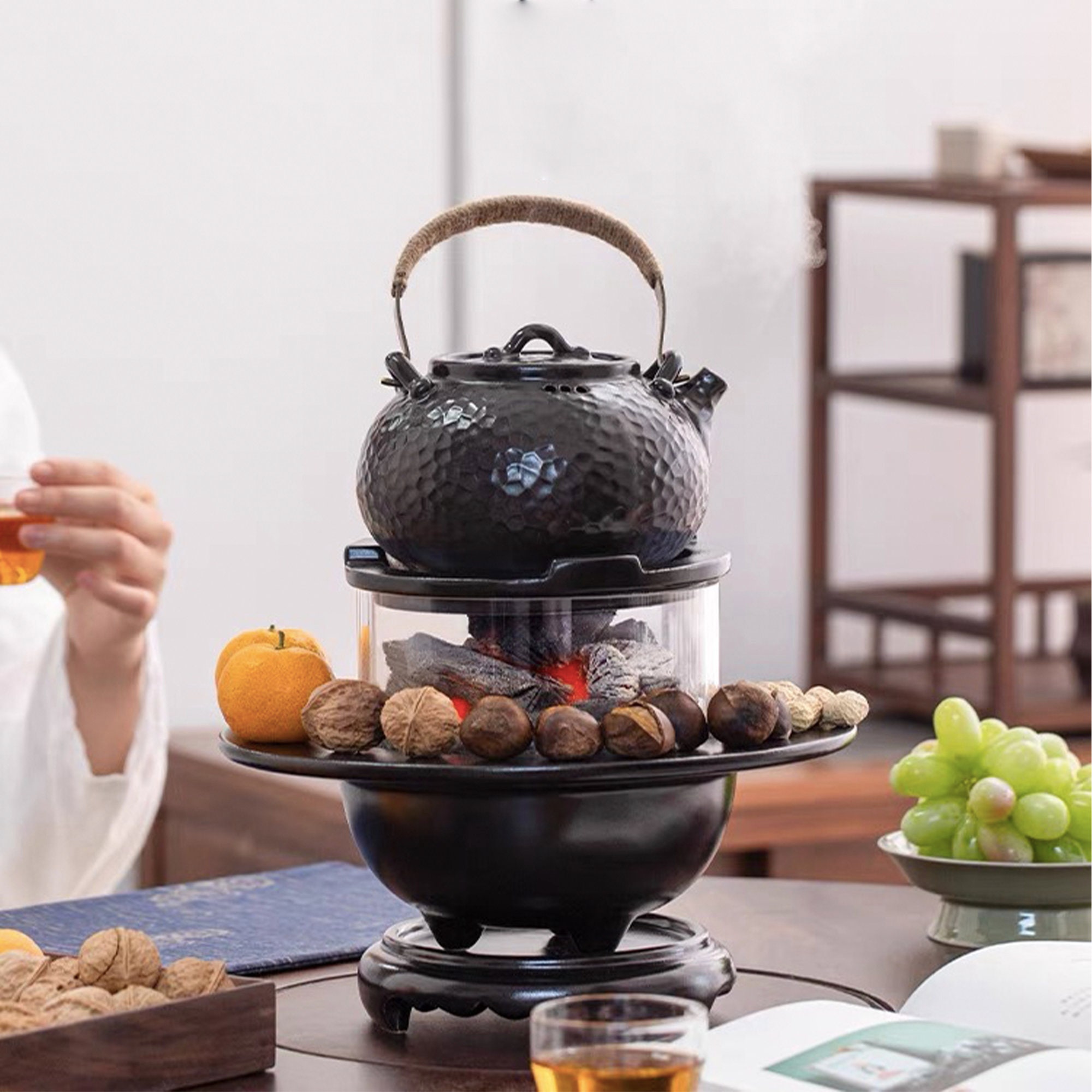 Black Ceramic Loop Handle Tea Water Kettle & 220V Electric Stove for Gongfu  Tea Kettle & Stove Set