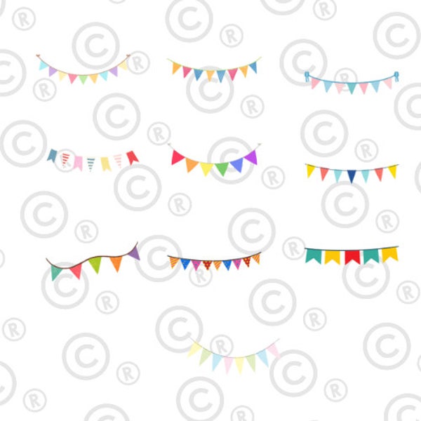 Bunting Clipart Set - rainbow brights - clip art set of patterned bunting, digital - Instant Download, Personal Use, Commercial Use, PNG