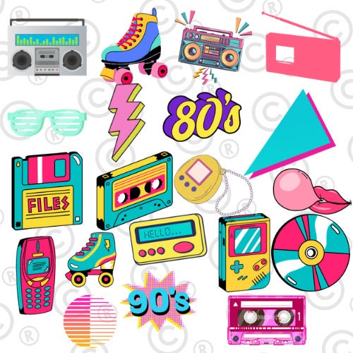 80s Clipart Eighties Clipart, Hand Drawn Illustrations, 80's &amp; 90s ...