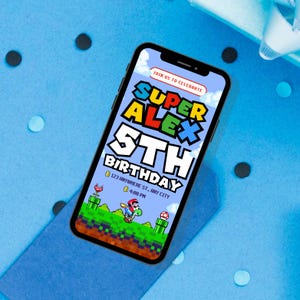 Modello di invito per cellulare Super Mario / Biglietto di compleanno modificabile Canva / Invito digitale per festa di Mario / Biglietto di compleanno facile Canva