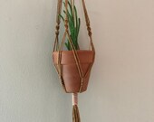 Color flecked 2mm brown cord planter hanger with Dusty Rose accent colors