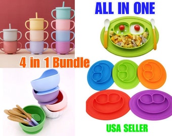 4in1 Silicone Baby Cup, Silicone Cup with Straw, Silicone Bowl, Spoon, All in One Bundle Deal! BPA Free Quality Baby Product Baby Essentials