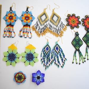 Jewelry set - earrings and rings  | huichol yewelry, mexican jewelry, handmade earrings and rings