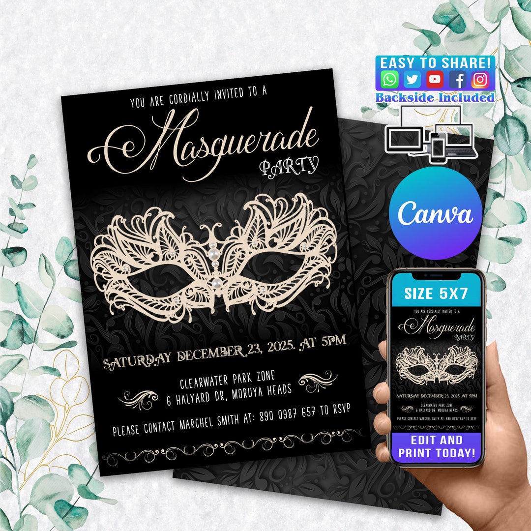 Masquerade Birthday Party Invitation Mask Birthday Birthday - Etsy