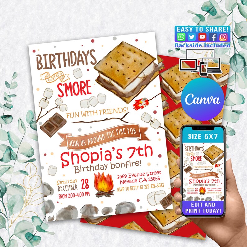 EDITABLE Smores Birthday Invitation S'mores Bonfire Etsy