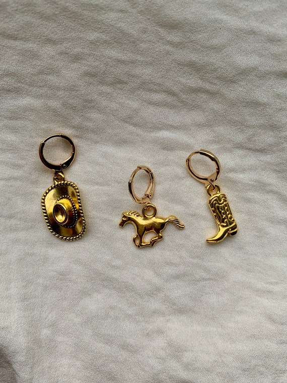 4 Paia di orecchini a tema cappello cowboy e stivali cowboy vintage