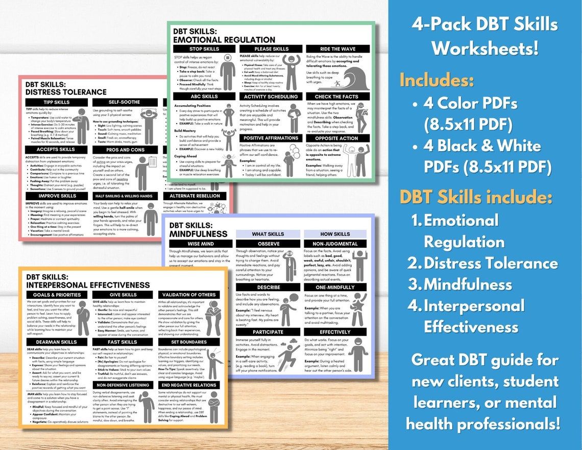 DBT Skills Cheat Sheets, DBT Worksheets Bundle Set, Therapy Coping ...